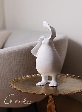 契阔家居白色钱兔无量丹麦风薄雾白兔子雕塑桌面客厅玄关装饰摆饰