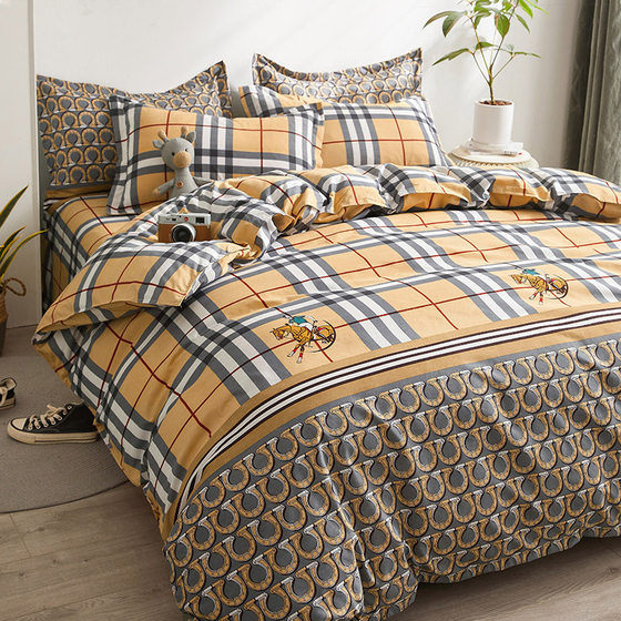 New thickened brushed four-piece simple student dormitory three-piece set machine washable home single quilt cover single piece