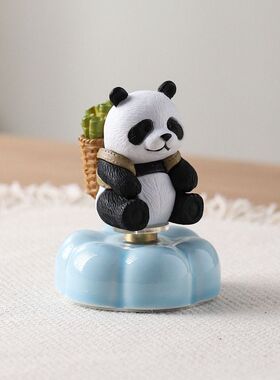 可爱熊猫旋转转转乐 陶瓷底座树脂公仔桌面摆件 直播夜市摆摊爆款