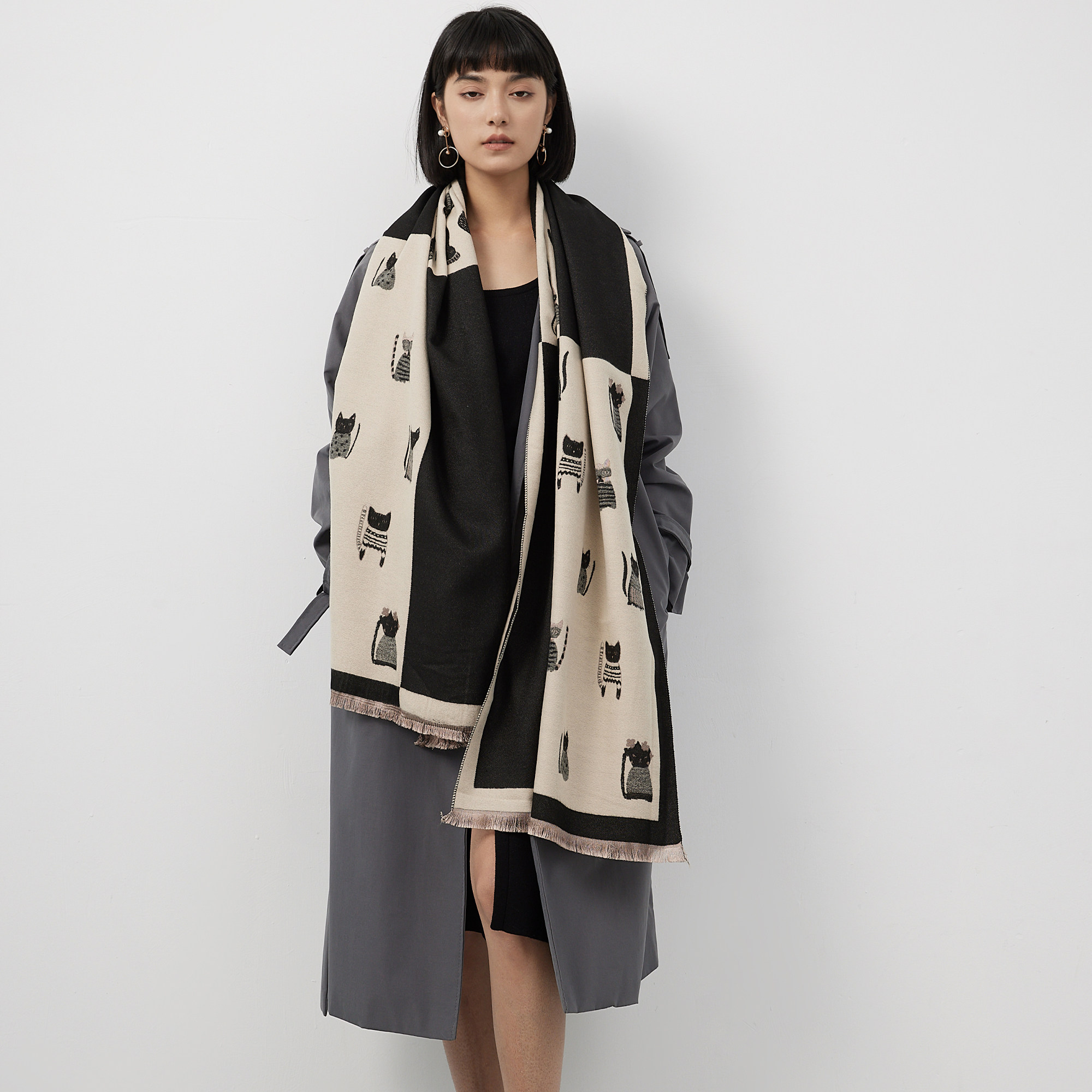 学院风猫咪仿羊绒围巾女秋冬季可爱高级感加厚保暖两用披肩围脖,淘宝优惠券,粉丝福利购,淘宝优惠卷