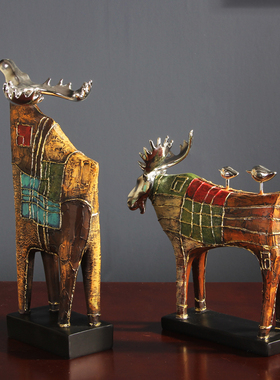 诗意栖居 创意驯鹿工艺品 浪漫田园复古软装摆件书房书柜装饰摆设