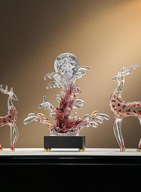 风生水起轻奢酒柜摆件招财鹿客厅电视柜办公室高级感水晶家居装饰