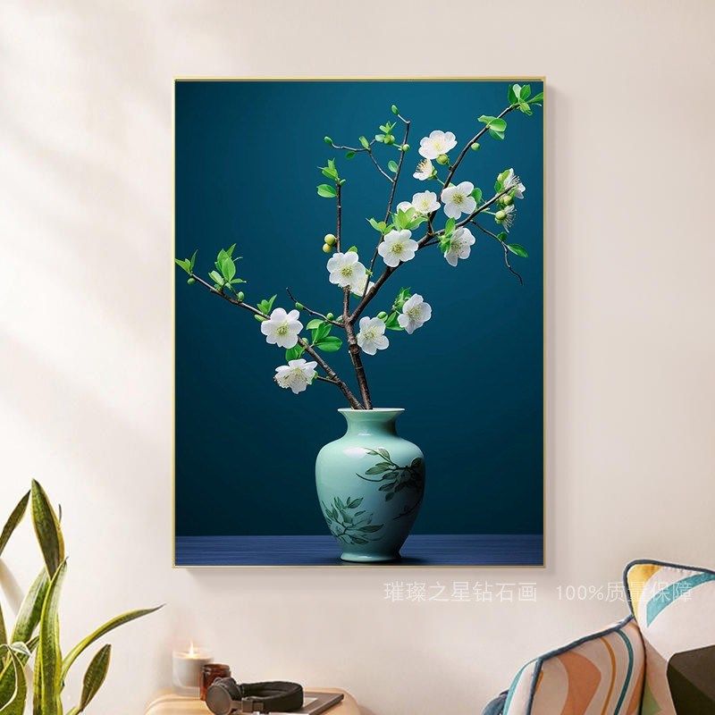 钻石画2024新款白梅花腊梅手工粘钻十字绣满钻客厅卧室贴钻新中式,淘宝优惠券,粉丝福利购,淘宝优惠卷