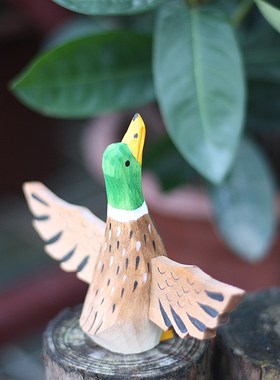 鹿妖商店 自由鸭 救赎鸭 绿头鸭木雕 木鸭子N 纯手工雕刻 实木摆