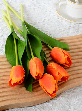 手感保湿郁金香仿真花 高端家居婚庆装饰花束摆件假花人造花批发