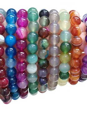 8mm天然石手链 玛瑙串珠手链虎眼紫水晶男生女生手串批发