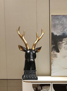 现代创意新中式鹿头摆件高端大气家居电视柜玄关办公室装饰工艺品