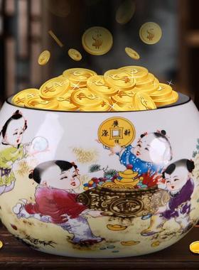 景德镇陶瓷器聚宝盆摆件招财聚财中式家居饰品客厅玄关养鱼缸摆件