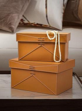 样板间首饰收纳盒衣帽间衣柜皮质储物盒整理盒卧室软装饰品摆件