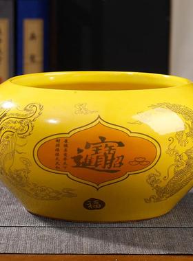 景德镇陶瓷器聚宝盆摆件招财进宝聚财装饰开业送礼客厅鱼缸金黄色