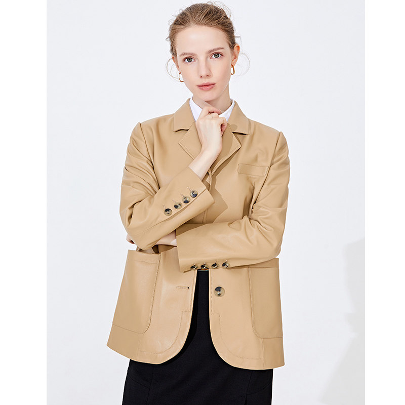 Navigare意大利小帆船真皮皮衣女秋季平驳领西装外套时尚高档上衣,淘宝优惠券,粉丝福利购,淘宝优惠卷