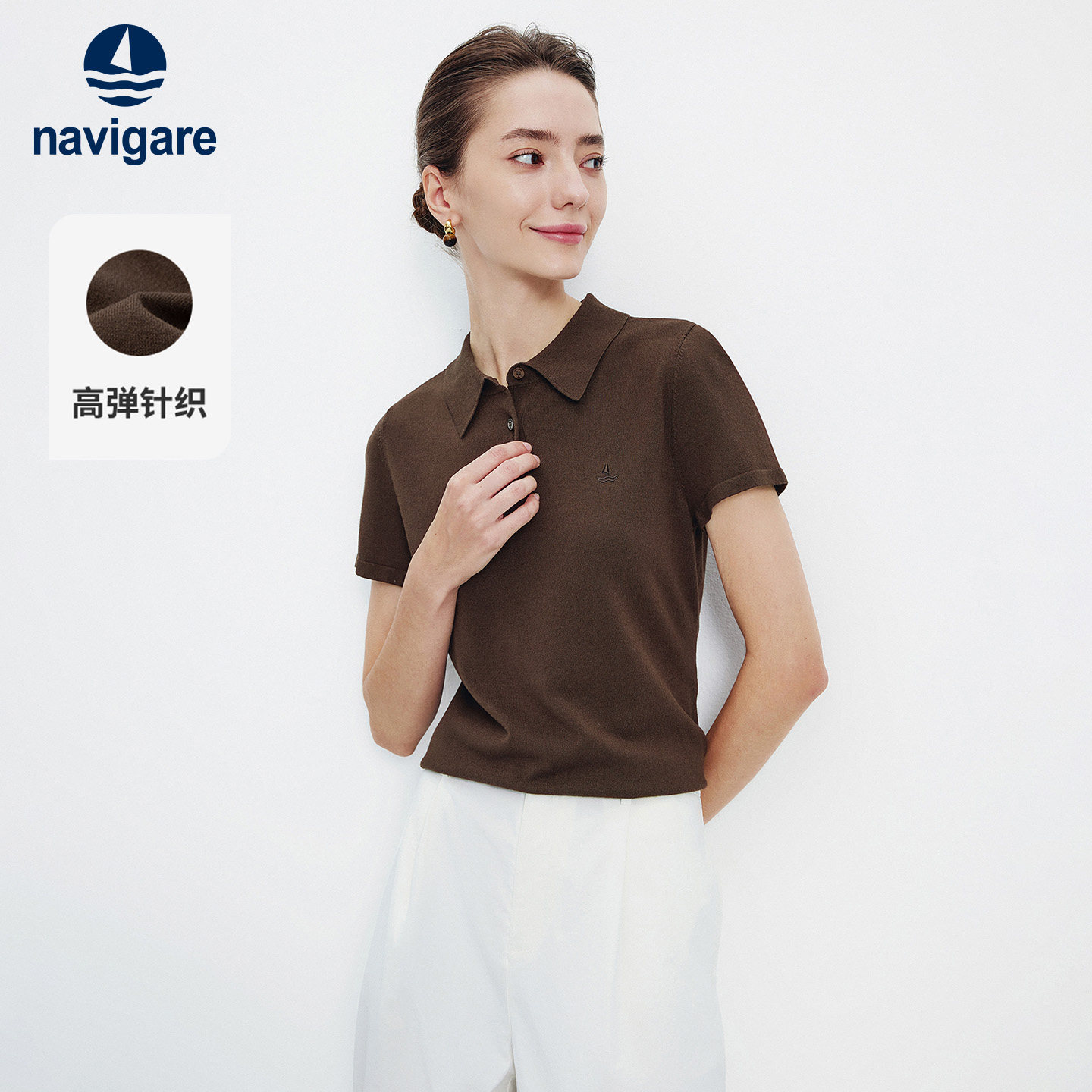 Navigare意大利小帆船2026春夏季新款休闲女士POLO衫针织短袖T恤