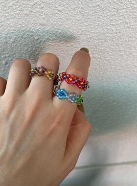 原创小众戒指捷克珠手工复古女