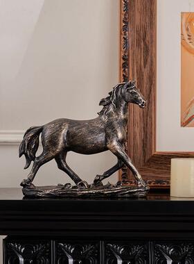 复古风客厅桌面氛围感布置动物树脂牛头雕塑骏马装饰摆件工艺术品