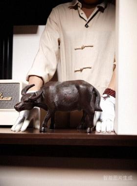 乌木雕刻水牛装饰品实木生肖牛家庭客厅办公室装饰红木工艺开幕礼