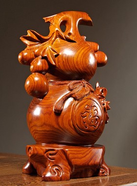 花梨木雕葫芦摆件大号家居客厅电视柜玄关装饰工艺品开业乔迁送礼