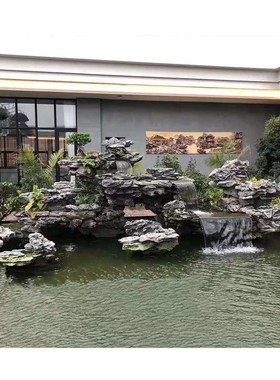庭院鱼池驳岸景观石公园瀑布x叠水喷泉假山园林造景设计观赏石头