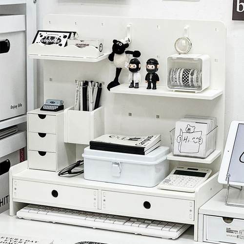 洞洞板置物架桌面收纳盒学生宿舍书桌文具收纳层架办公室工位整理 - 图0