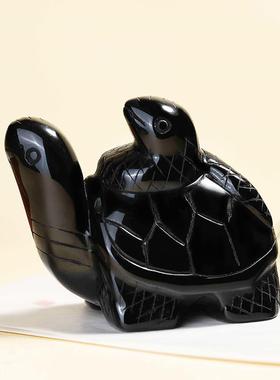 天然黑曜石玄武蛇龟摆件饰品水晶石雕龙龟摆设乌龟五行缺水吉祥物