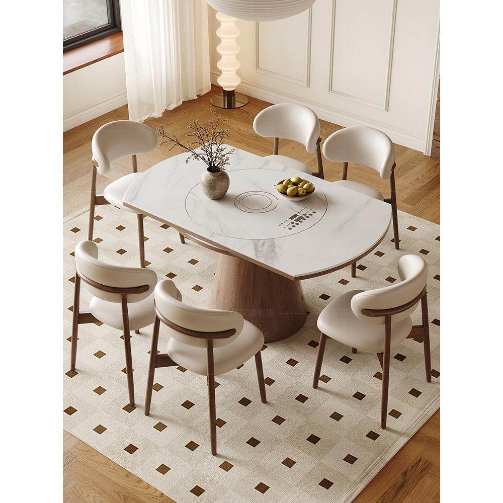 座家岩板餐桌家用法式覆古风可折叠带暖菜电磁炉一体可方变圆饭桌,淘宝优惠券,粉丝福利购,淘宝优惠卷