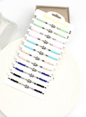 新款欧美时尚水晶串珠简约花朵编织米珠手链女士幸运友谊手绳套