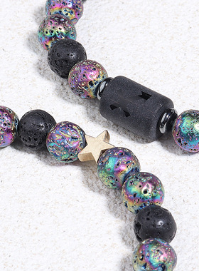 十二星座手链 跨境欧美七彩哑光时尚百搭圆珠手串批发天然火山石