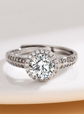 欧美跨境订婚仿莫桑石群钻环抱克拉钻石戒指女轻四爪镶嵌开口