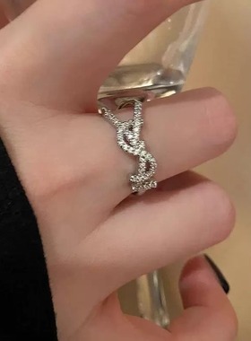 超闪字母锆石开口戒指女小众设计感食指戒时尚个性闺蜜指环潮