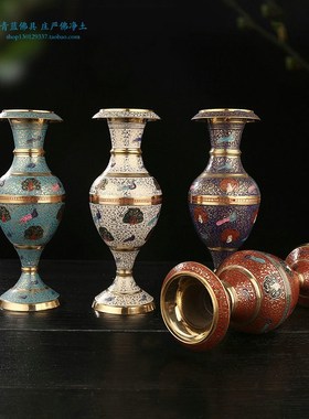 尼泊尔纯铜彩绘花瓶m会所酒店餐厅简约家居装饰纯手工招财桌面摆