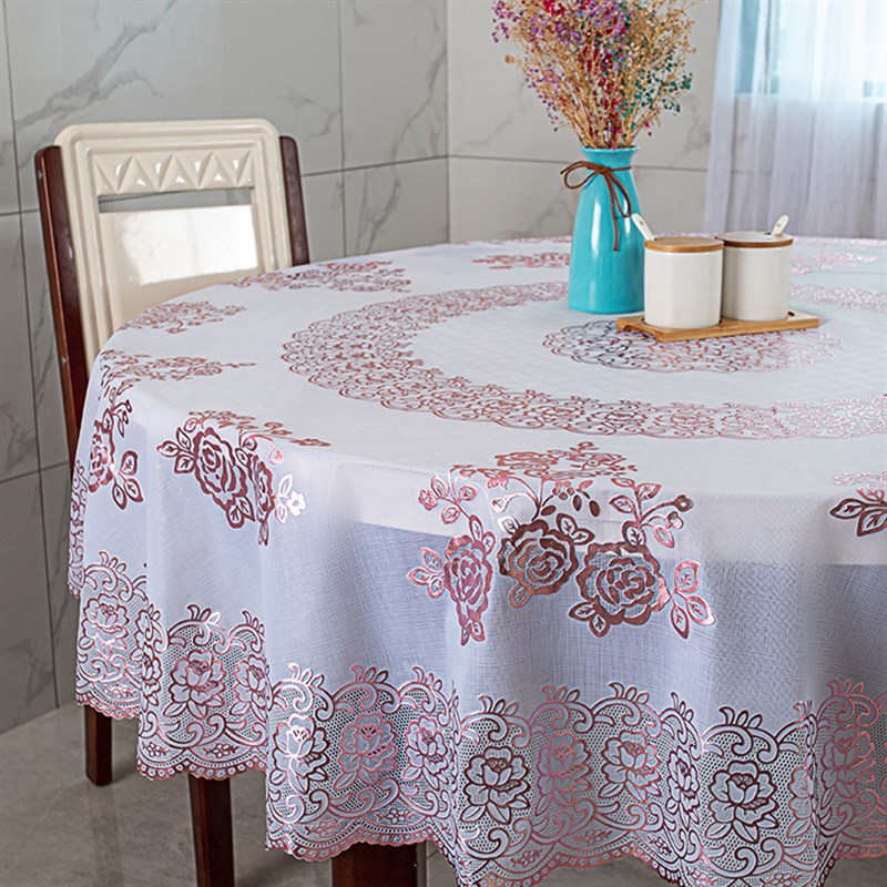餐桌布圆桌桌布 家用防水防油免y洗酒店大圆桌圆形PVC台布欧式加 - 图2