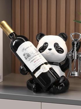 海贝海熊猫轻奢高档红酒架酒柜装饰摆件现代客厅电视柜餐边柜2025