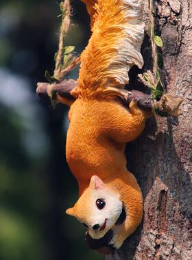 创意可爱松鼠摆件庭院户外动物壁挂花园阳台幼儿园树上装饰挂件