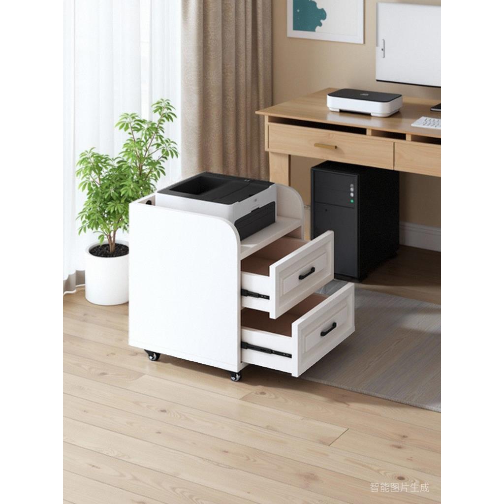 移动桌下打印机置物架环保多层板抽屉柜办公文件柜静音滑道收纳桌 - 图0