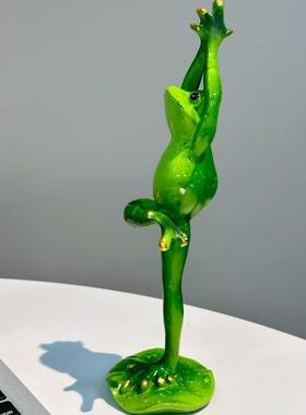 瑜伽青蛙摆件创意搞怪动物田园树脂琉璃工艺品装饰品玄关桌面摆件