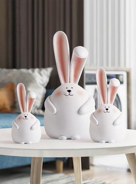 陶瓷兔年吉祥物小兔子玩偶公仔桌面家居装饰品日系治愈系礼物摆件