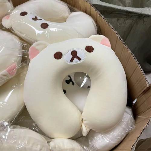 u型枕旅行可携式自嘲熊记忆棉可爱护颈午睡枕u形枕头飞机睡觉毛绒 - 图3