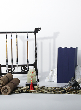 新中式古典书靠摆件样板房别墅会所书房山形书挡书立毛笔架装饰品