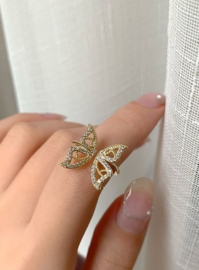 2025新款韩版潮流蝴蝶调节戒指女款个性可爱时尚尾翼潮流网红饰品