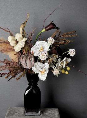 轻奢暗黑色系花艺现代仿真花艺摆件样板房客厅家居软装饰品摆设