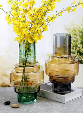 电镀渐变彩色玻璃花瓶工业风摆件插花现代简约北欧创意家居大