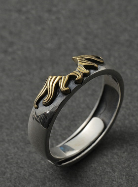 复古原创设计《朝暮》戒指S925纯银男女礼物情侣节日拼接对戒