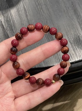 新中式天然虎眼石朱砂拼接手链小众设计百搭显白手串男女情侣
