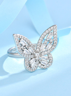 跨境欧美潮流时尚开口微镶锆石蝴蝶女士戒指饰品网红新款时尚指环