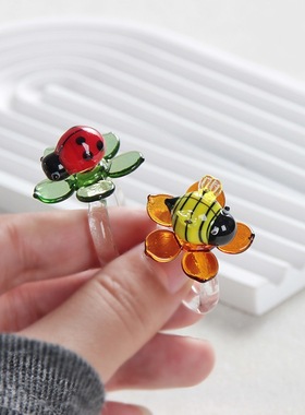 淄博琉璃可旋转戒指小众蝴蝶博山水晶玻璃纯手工饰品礼物网红