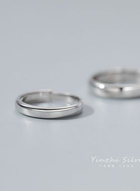 镀纯银色饰情侣款戒指一对女素圈男士小众设计高级冷淡风自律