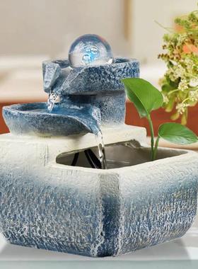 客厅桌面创意喷泉流水加湿器欧式假山摆件办公室吧台装饰工艺礼品