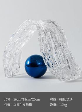 轻奢简约玻璃飘带摆件创意艺术软装饰品样板间售楼处隔断柜子陈设