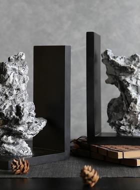 新中式水墨太湖石摆件书挡书立石头样板间书房电视柜假山软装饰品