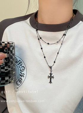 甜酷十字架双层锁骨链女