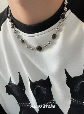 轻奢钛钢虎眼石复古男士锁骨链